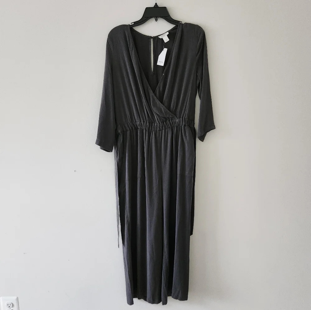 Loft Surplice Belted Waist Jumpsuit Charcoal Grey Medium NWT NEW